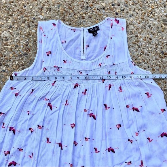 ANA FLamingo Print White Sleeveless Babydoll Blouse Size Petite M - Picture 3 of 7